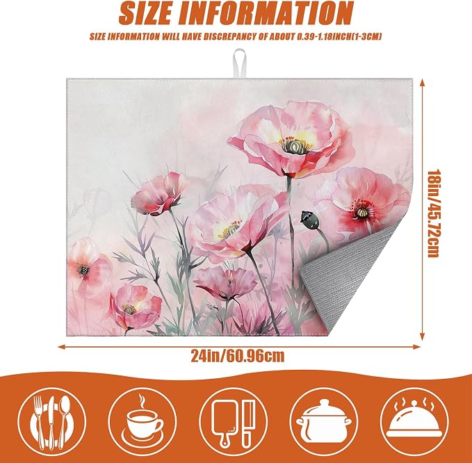 Pink Poppy Flower Dish Drying Mat - Image 2