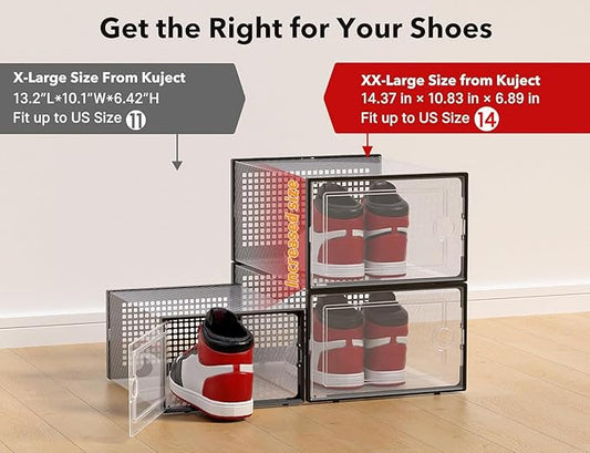 Kuject XX-Large Shoe Storage Boxes Organizers Clear Plastic Stackable 12 Pack - Image 2