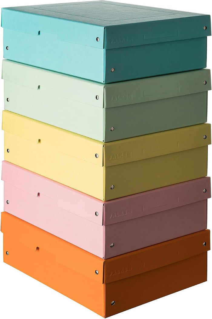 FALKEN Original PureBox Pastel Pack of 5 Made in Germany 100 mm High DIN A4 Assorted Colours Storage Box with Lid Made of Sturdy Cardboard Vegan Gift Box Transport Box Multi-Purpose Box