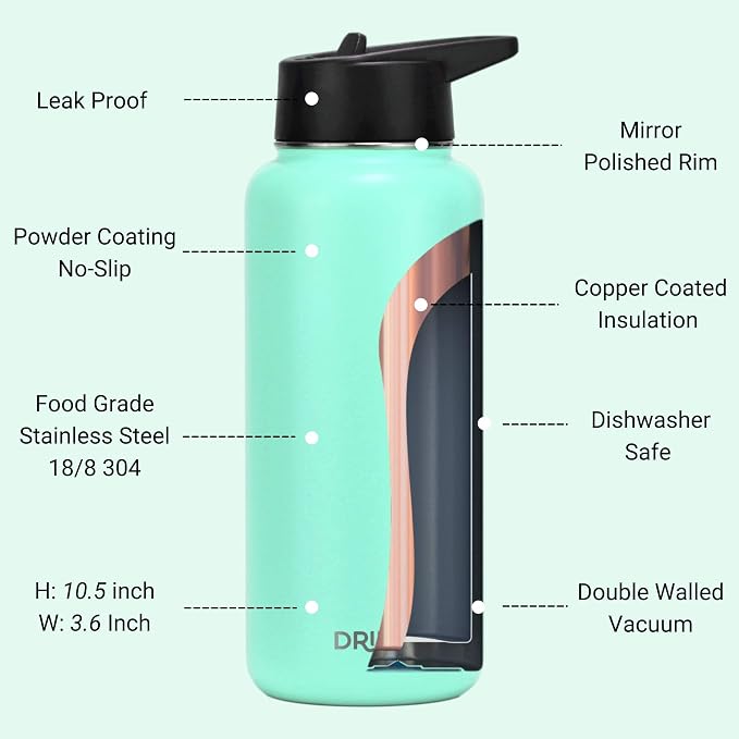DRINCO Stainless Steel Water Bottle Spout Lid Vacuum Insulated Double Wall - Image 5