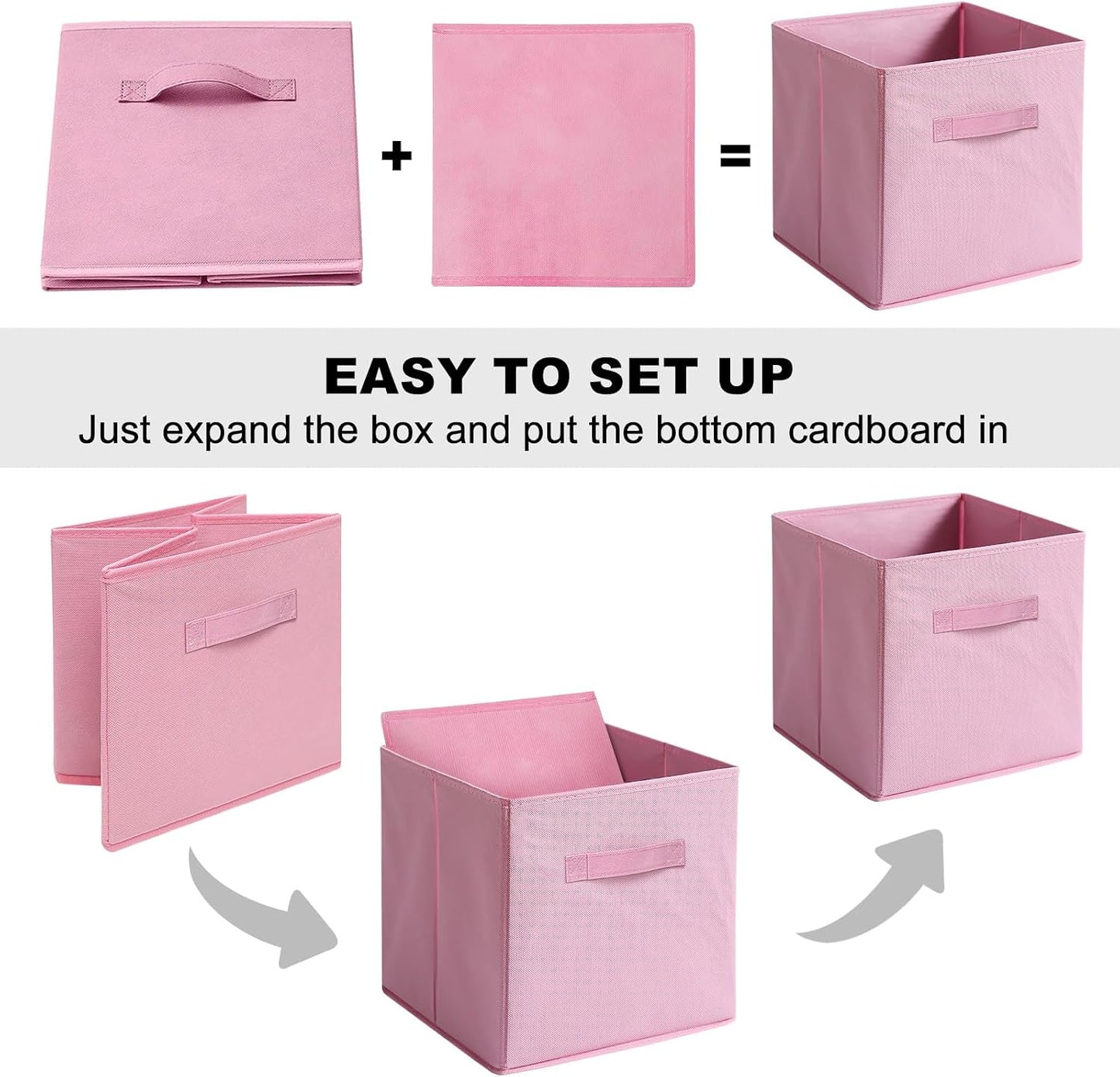Fabric Storage Bins - 6 Pack Collapsible Cube Organizer for Closet, Shelves & Living Space, Pastel & Dark Color Options - Foldable Storage Boxes with Handles for Clothes (Pink, 11 inch)