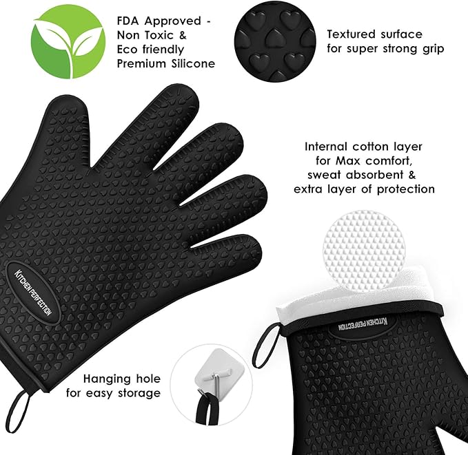 KITCHEN PERFECTION XL Silicone Smoker Oven Gloves -Extreme Heat Resistant BBQ - Image 2