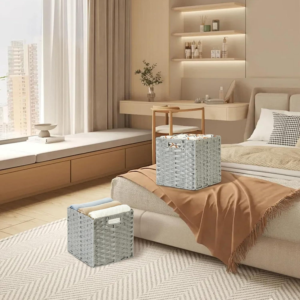 DULLEMELO Wicker Baskets With Liner Set of 4, 11x11x11 Inch Collapsible Stora...