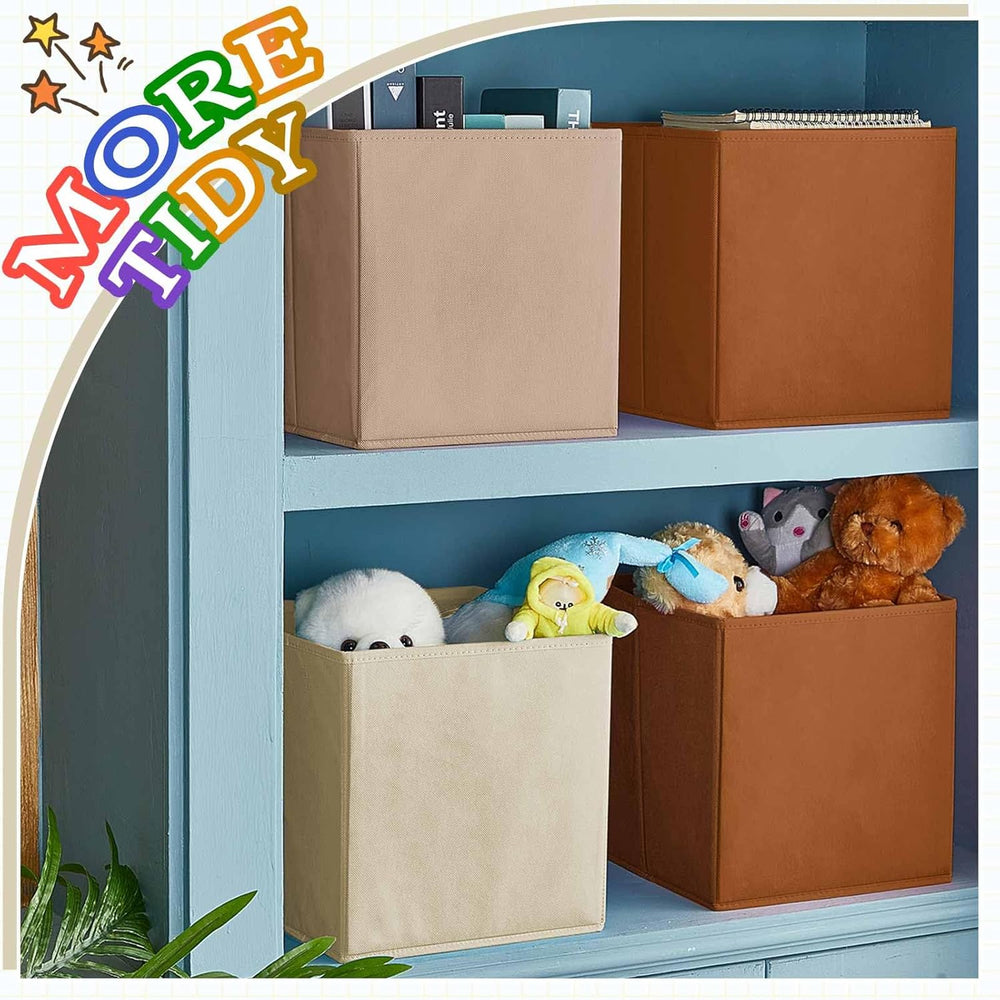 Yinder 12 Pcs Cube Storage Bin, Brown 10.5''x10.5''x11'&#...