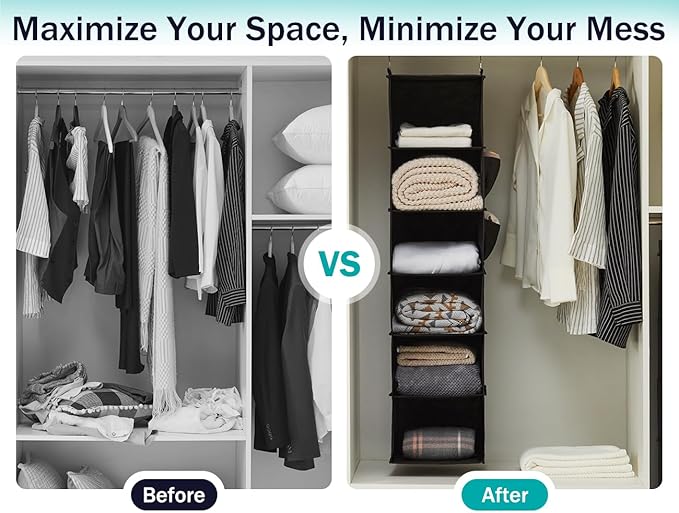 YOUDENOVA Hanging Closet Organizers and Storage, 6-Shelf Hanging Closet Shelves - Image 7