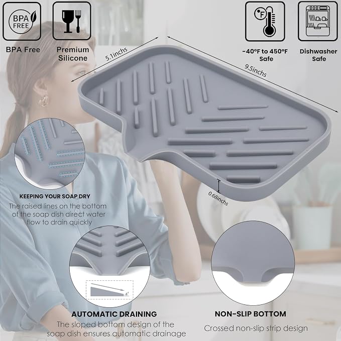 Yasmen Silicone Bathroom Soap Dishes, Sink Sponge Holder - Image 2