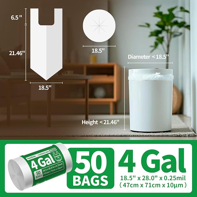 Small Trash Bags with Handles 4 Gallon 50 Count White - Image 6