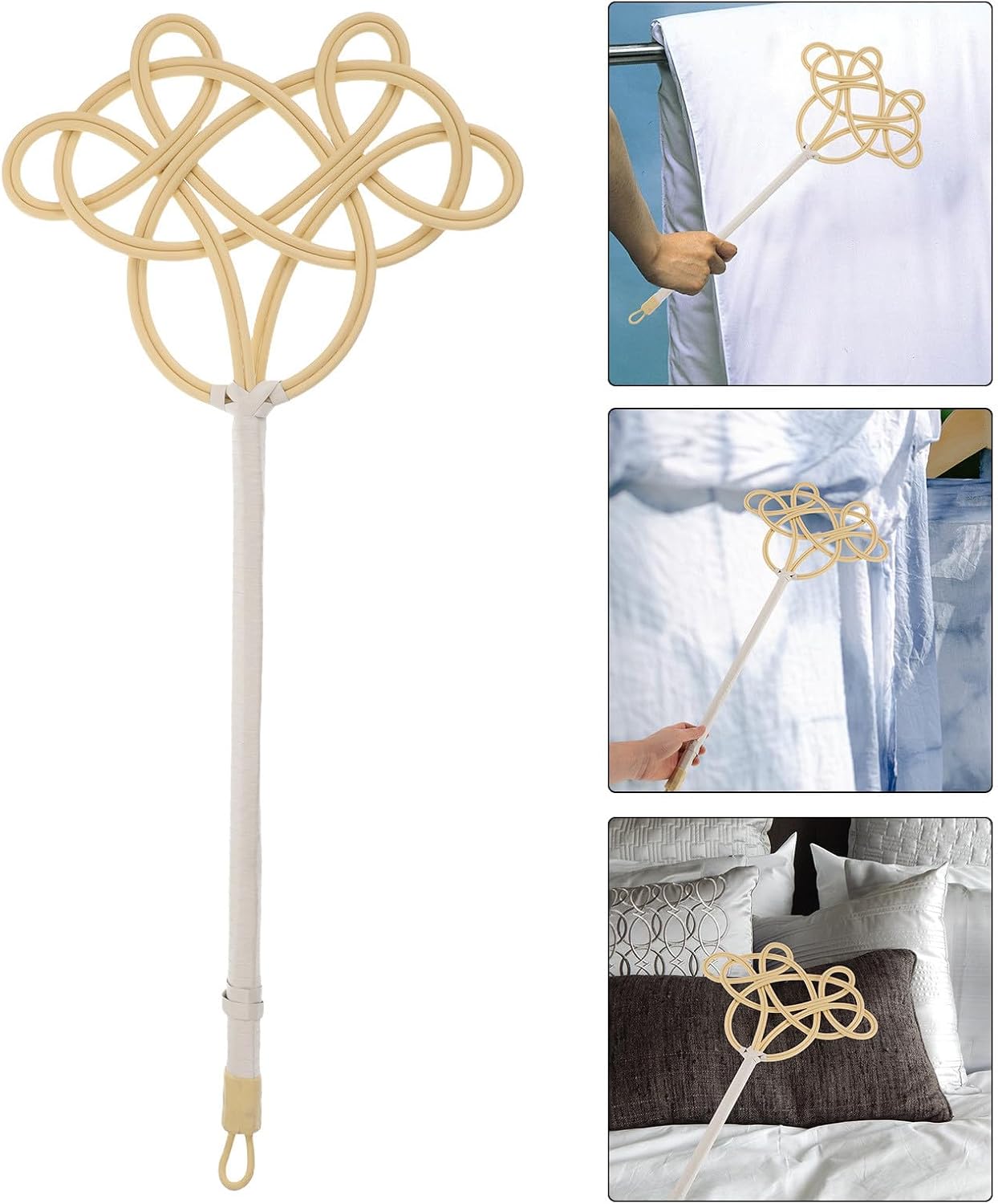 Generic Long Handle Rug Beater Paddle, Plastic Woven Rattan Style Duster for Home Carpet and Quilt Cleaning, Household Dust Removal Tool for Bedding and Rugs