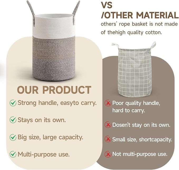 CLHMILY&Z 40L Laundry Basket Round Storage Rope Basket - Image 6