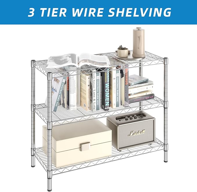 3-Shelf Adjustable Metal Shelf Wire Shelving Storage Rack