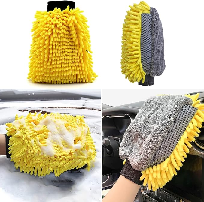 Car Wash Brush with Long Handle, Chenille Microfiber Mop Mitt with 1 - Image 5