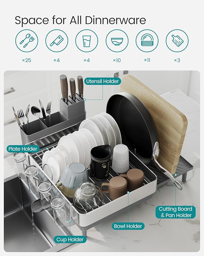 SONGMICS Large Dish Drying Rack, Expandable Dish Dryer - Image 6