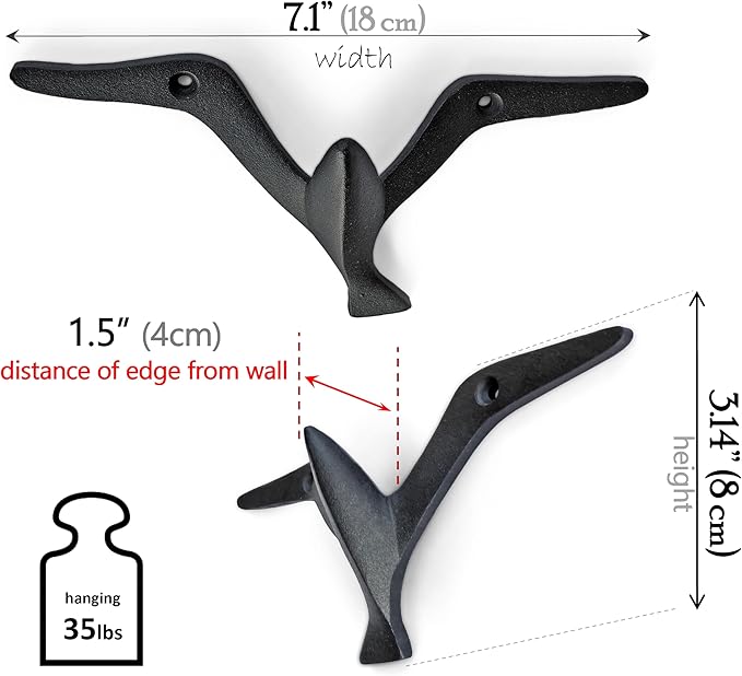Ambipolar Iron Cast Decorative Gull Bird Wall Mounted Coat Hooks - Image 3