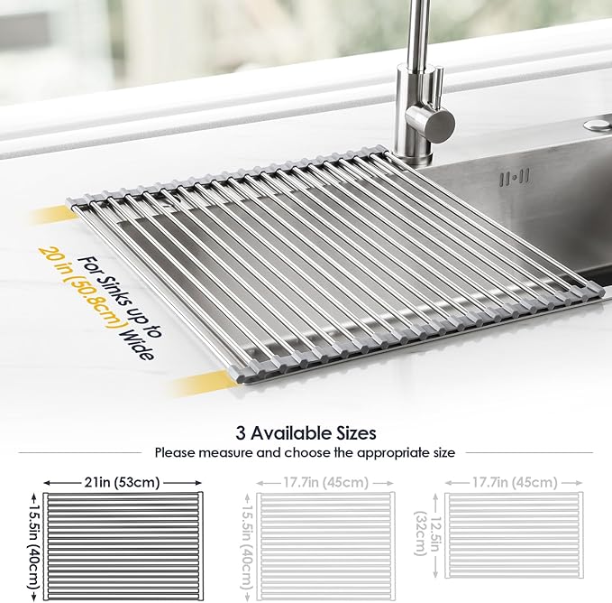Tomorotec 21" x 15.5" Roll Up Dish Drying Rack Over Sink Drying Rack Sink Cover - Image 4
