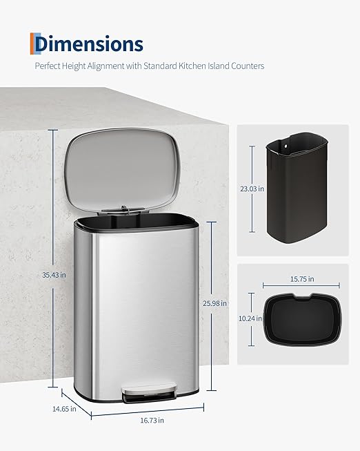 Garvee 13 Gallon / 50 Liter Stainless Steel Kitchen Trash Can - Image 6