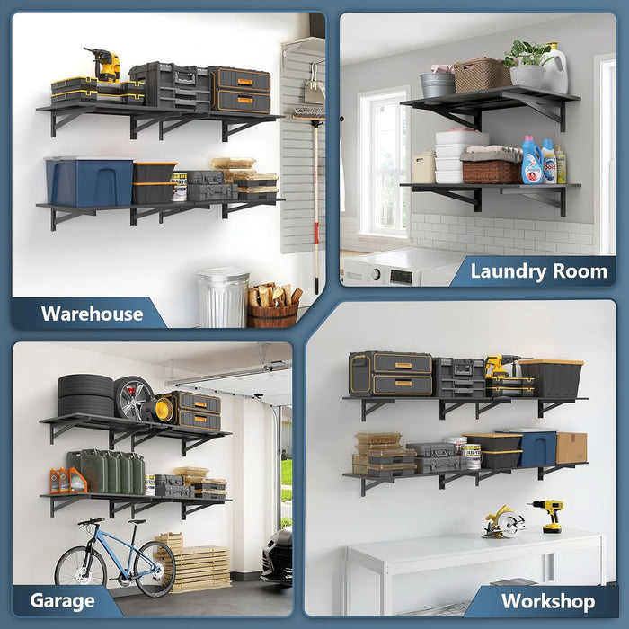 Jusgym 4 Pack Garage Shelving Wall Mounted, 2x3ft, 1400LBS Integrated Grid