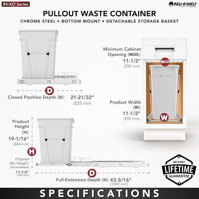 Rev-A-Shelf Pullout Trash Can for Under Kitchen Cabinets 35 Qt Garbage Waste - Image 4