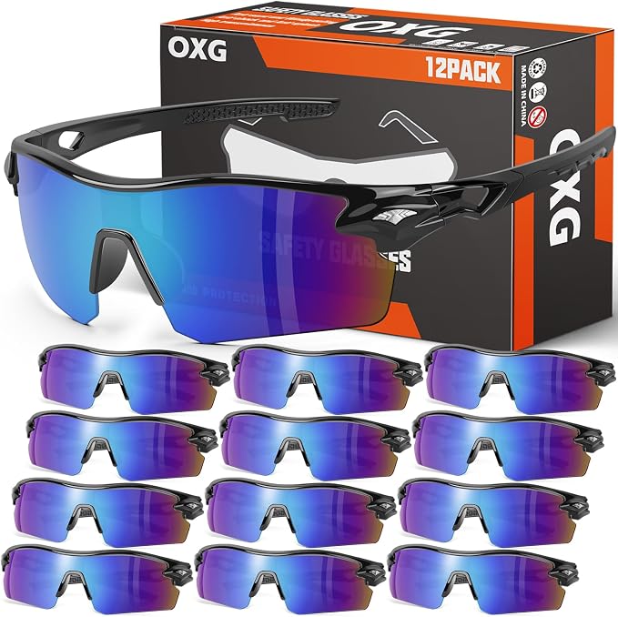 OXG 12 Pack Safety Glasses for Men Women, ANSI Z87.1 Safety Goggles Impact by OXG