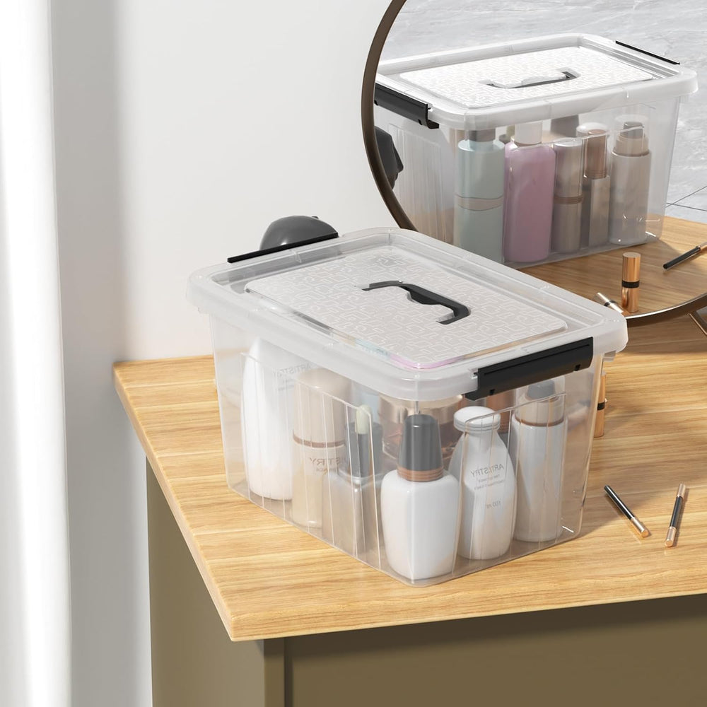 10 Quart Clear Plastic Storage Box Bins with Handle Lids, 4-Pack