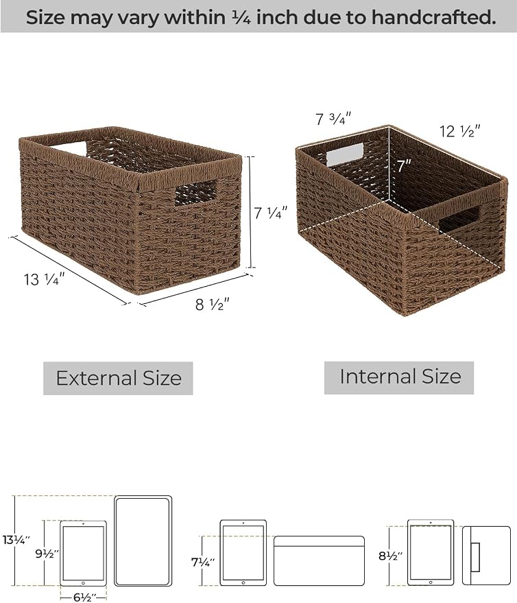 StorageWorks Round Paper Rope Storage Baskets, Rectangular Wicker Baskets - Image 2