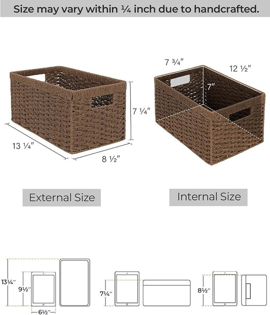 StorageWorks Round Paper Rope Storage Baskets, Rectangular Wicker Baskets - Image 2