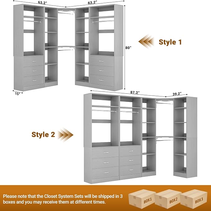 Corner Closet System with 6 Drawers, Closet Organizer System with 14 Shelves & - Image 7