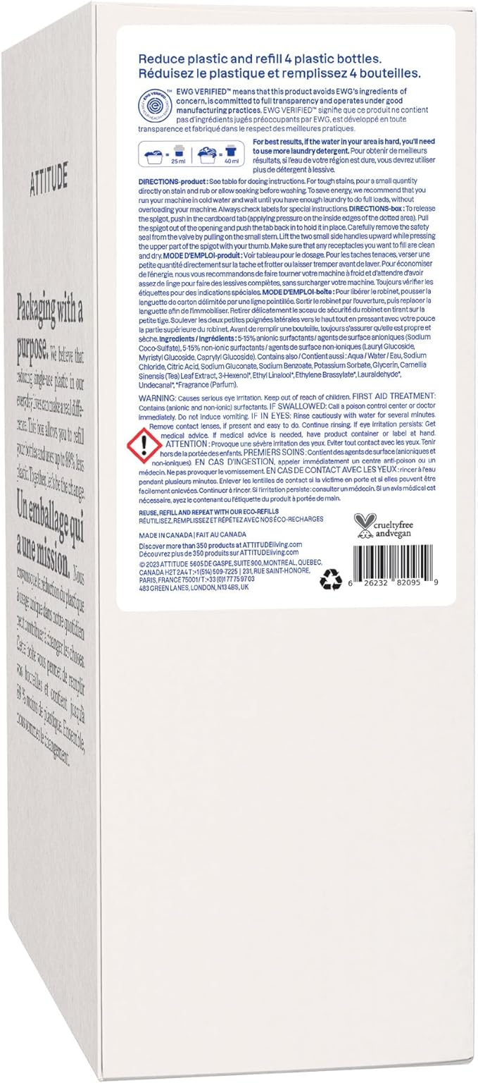 ATTITUDE Liquid Laundry Detergent Refill, EWG Verified, HE Compatible, - Image 8