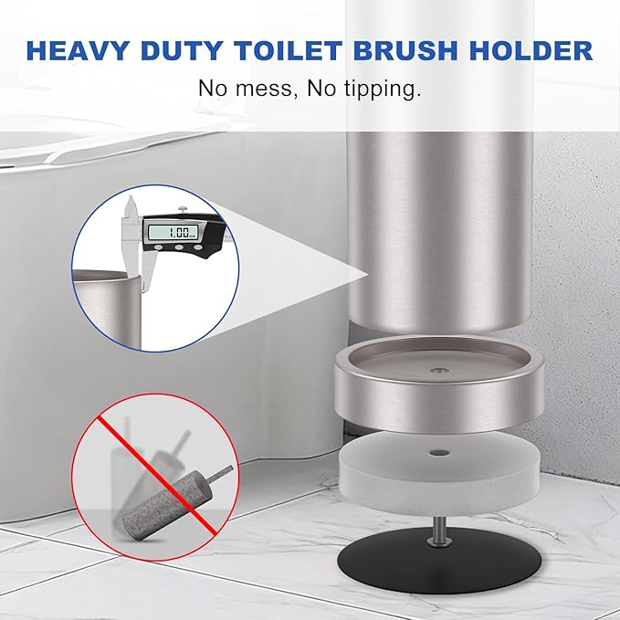Brushed Nickel Toilet Brush and Holder Set, 304 Stainless Steel Toilet Brush - Image 4