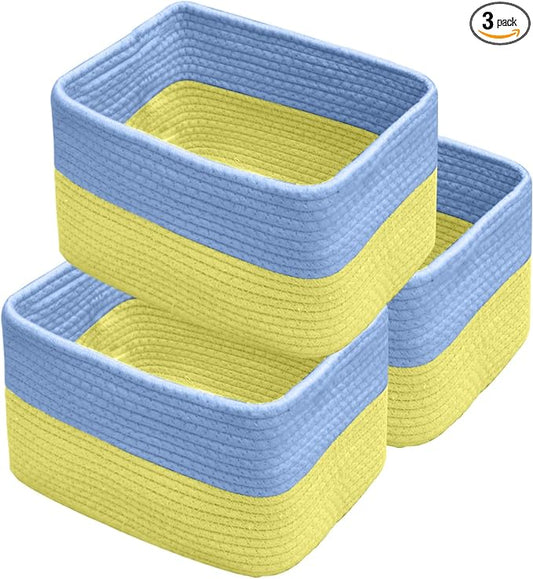 Hopegiver Woven Storage Baskets 11x8x7 Inch, 3 Pack Collapsible Cube Storage Bin by HOPEGIVER