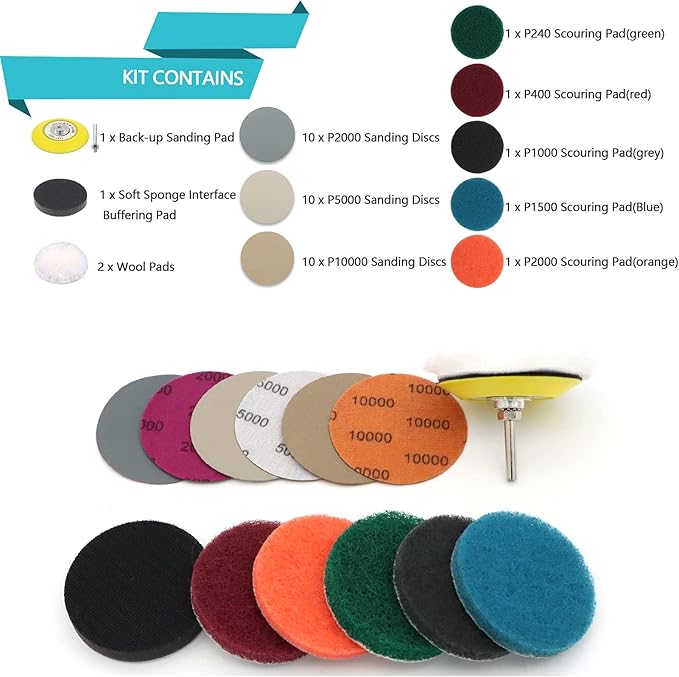 3 Inch Car Headlight Restoration Kit, Car Polishing Sanding Discs Assortment - Image 4