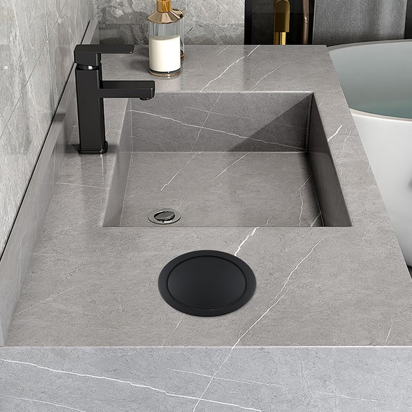 Antrader Built-in Countertop Trash Bin Waste Lid Balance Flap Cover,Round Recessed Countertop Flap Lid Trash Bin for Restaurant Home Hotel Kitchen,Black (1Pcs)