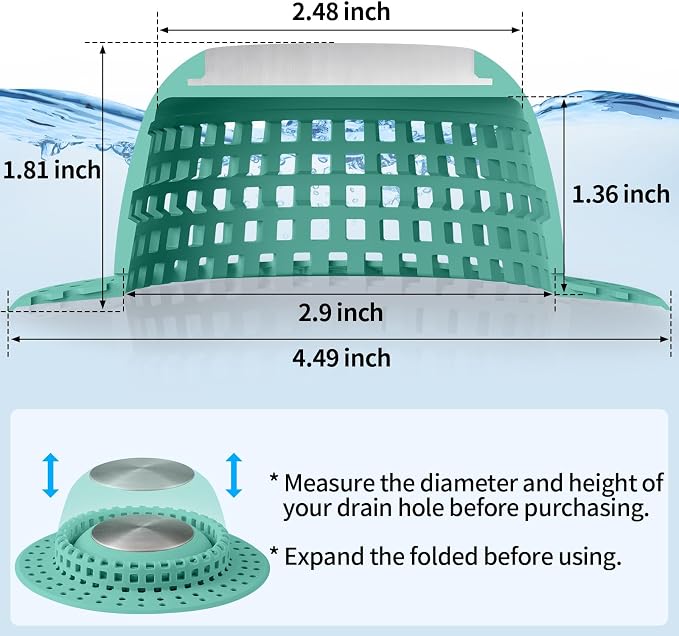 Shower Drain Hair Catcher, Bathtub Drain Cover Foldable Silicone Shower & Tub - Image 6