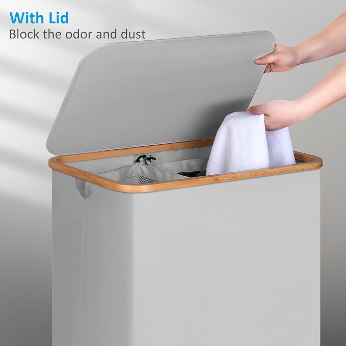 Double Laundry Hamper with Lid, Divided Laundry Hamper with Removable Bags - Image 3