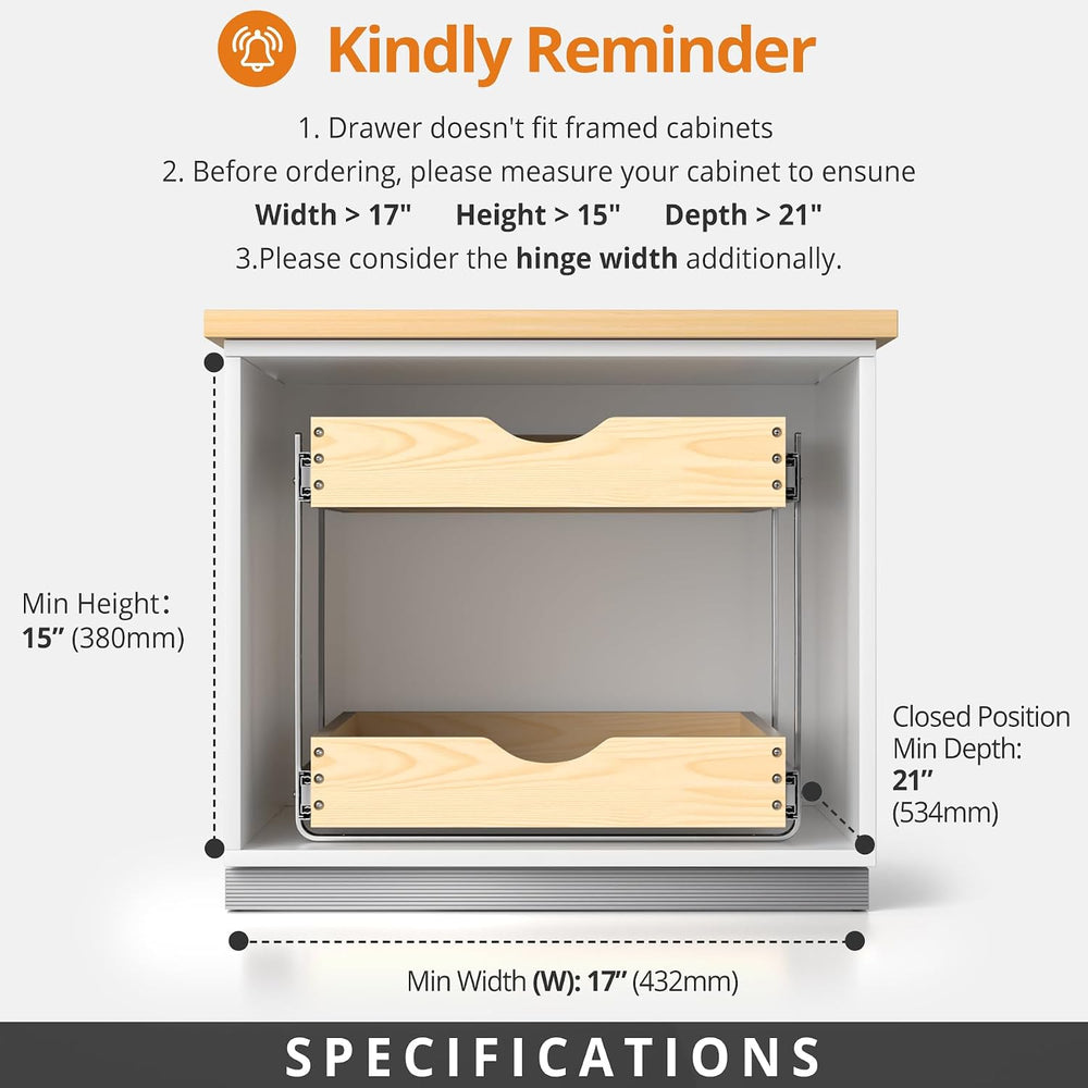 21" Deep 2-Tier Pull Out Cabinet Organizer - Wood Pull Out Drawers