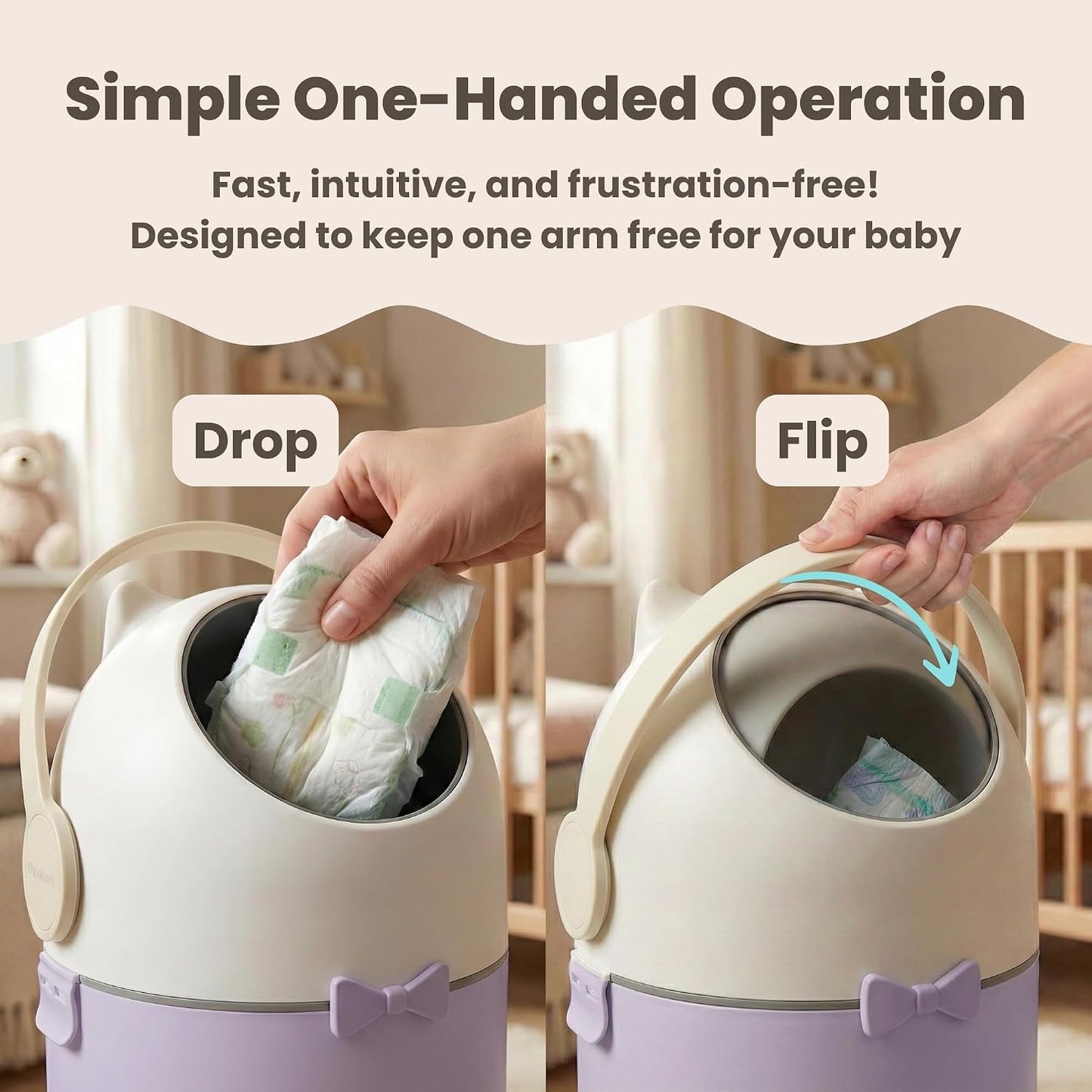 iTouchless 4 Gal Kids Room Wastebasket | Odor-Sealing Bin | Orchid Purple | Rotating Ball Seal Traps Smells | Vibrant Accent Color for Any Bedroom | Flip-Up Handle Opens With A Free Hand Every Time