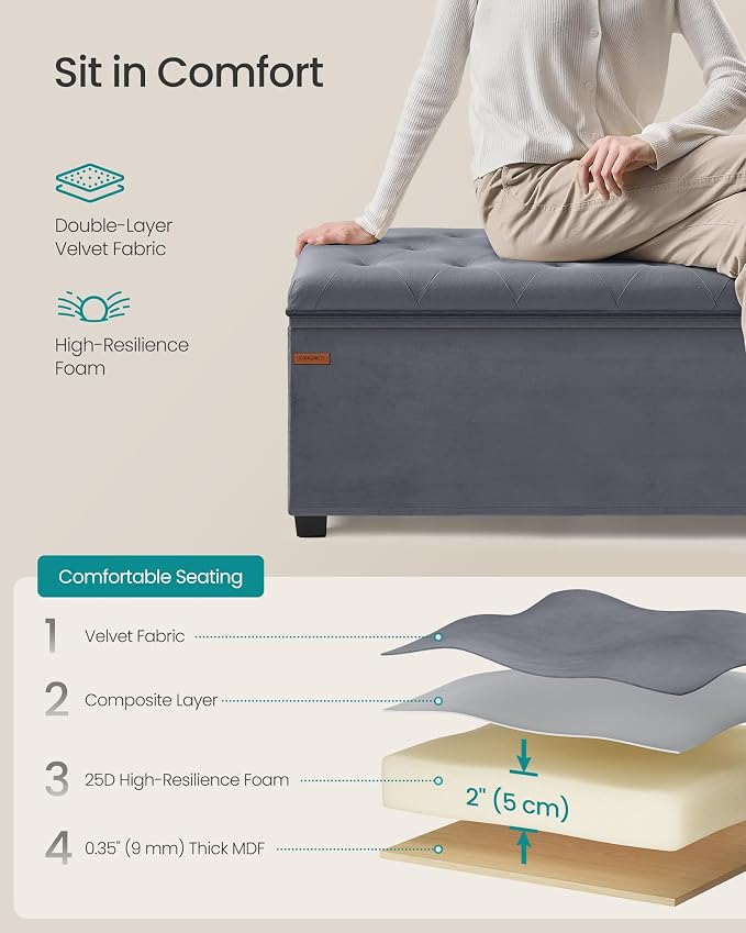 SONGMICS Velvet Storage Ottoman Bench, Foot Rest - Image 5
