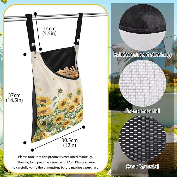 Sunflower Clothespin Bag, Hanging Laundry Bag, Hanging Storage Organizer - Image 6