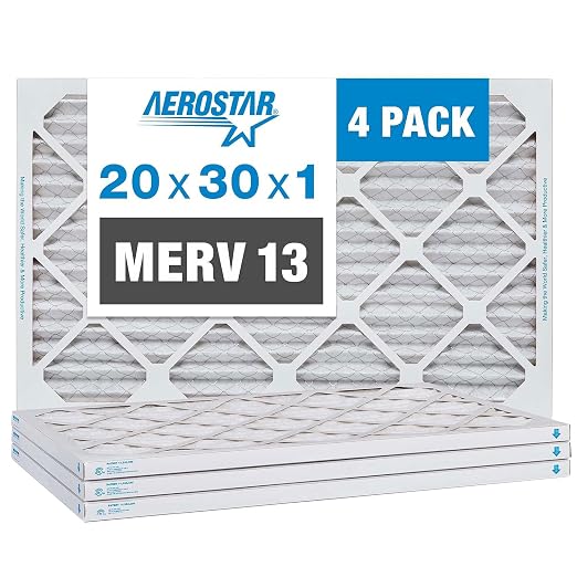 Aerostar 20x30x1 MERV 13 Air Filter, 4 Pack Set of HVAC Furnace Filters by AirFiltersDelivered