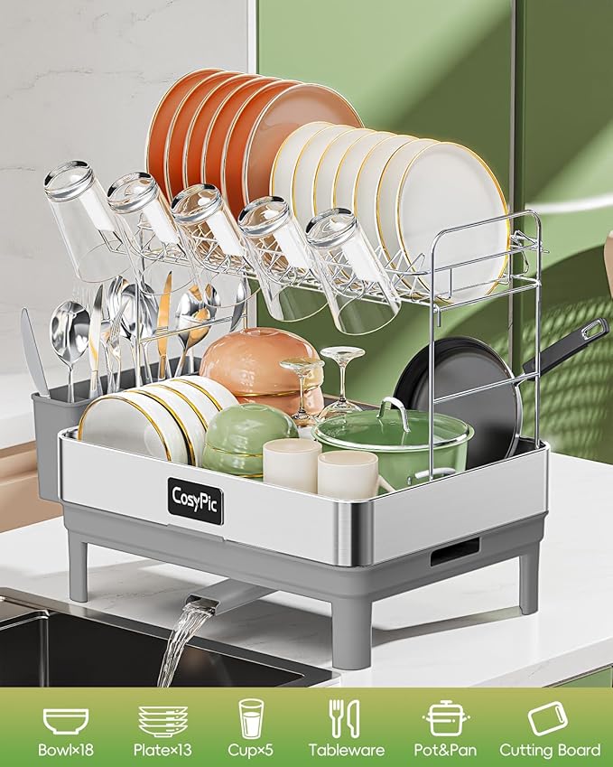 2 Tier Dish Drying Rack, Thicker Premium 304 Stainless Steel Dish Racks - Image 6