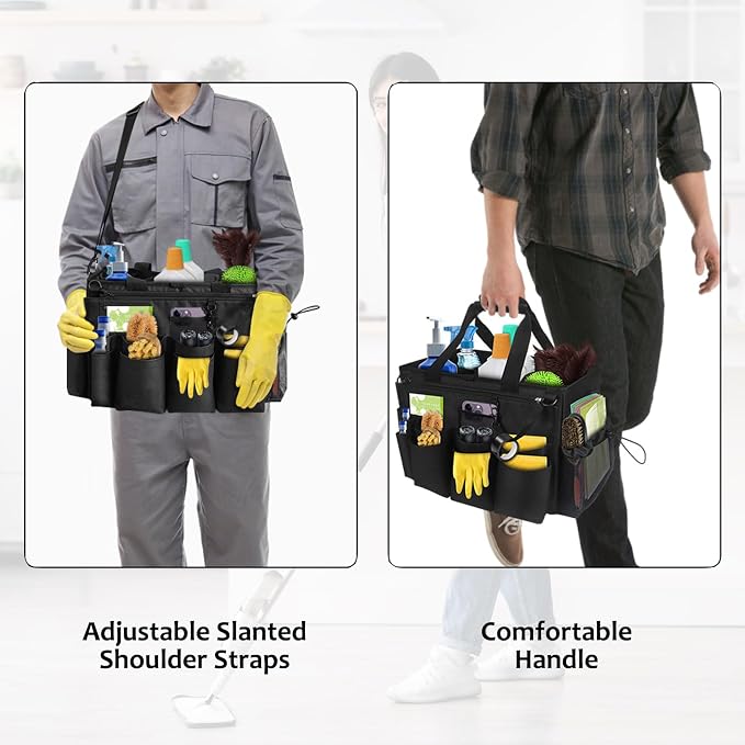 Qivine Cleaning Caddy with Handle, Cleaning Supply Caddy Foldable Tool Bag - Image 4