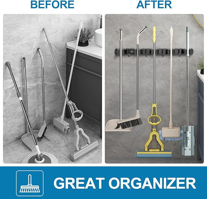IMILLET 2 Pack Broom and Mop Holder Wall Mounted, Broom Holder Stainless Steel - Image 5