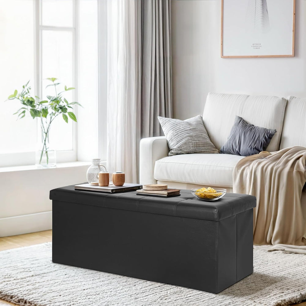 SUPER DEAL 43 Inch Folding Storage Ottoman Bench, Faux Leather Storage Chest ...