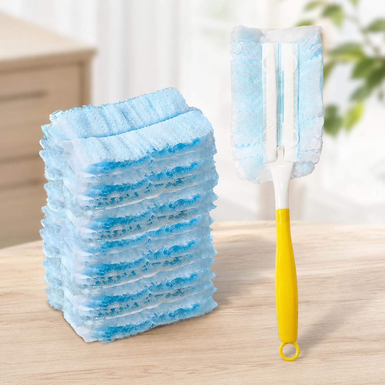 10pcs Duster Refills, Microfiber Cleaning Tools with 1 Handle, Electrostatic Duster Replacement Head, Disposable Cleaning Supplies for Car Kitchen Bedroom Furniture Blinds