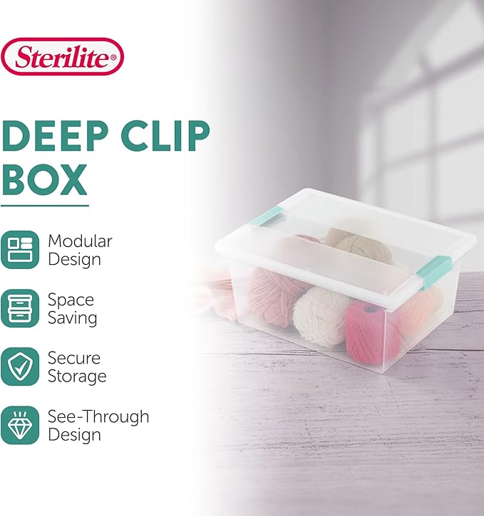 Sterilite 16-Pack Clip Box, Stackable Clear Plastic Bins