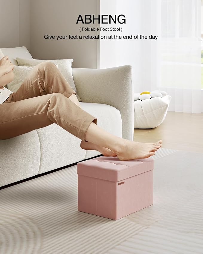 Folding Storage Ottoman, Velvet Storage Bench, Foot Stool, - Image 3