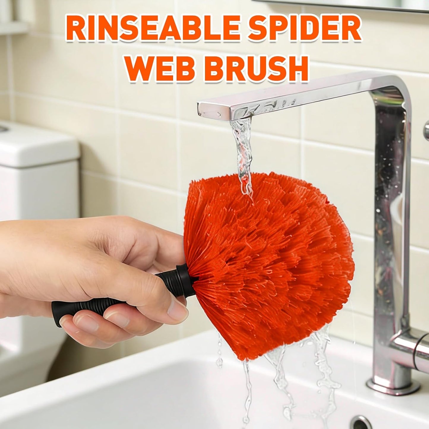 26FT Reach Cobweb Duster with Extension Pole - Spider Web Brush for Cleaning with 5-20FT 4-Section Flip-Lock Telescopic Pole, Effortlessly Cleans High Indoor & Outdoor Webs