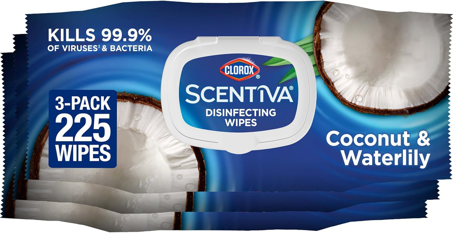 Clorox Scentiva Disinfecting Wipes, Coconut and Waterlily, 75 Ct., 3 Pack