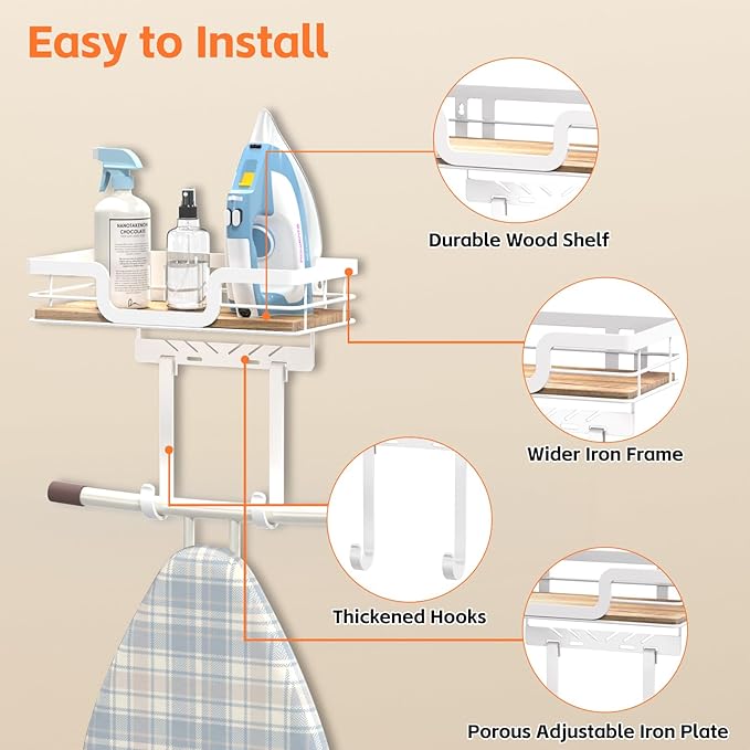 Ironing Board Holder Wall Mount, Laundry Room Organization Storage, T&V Shaped - Image 3