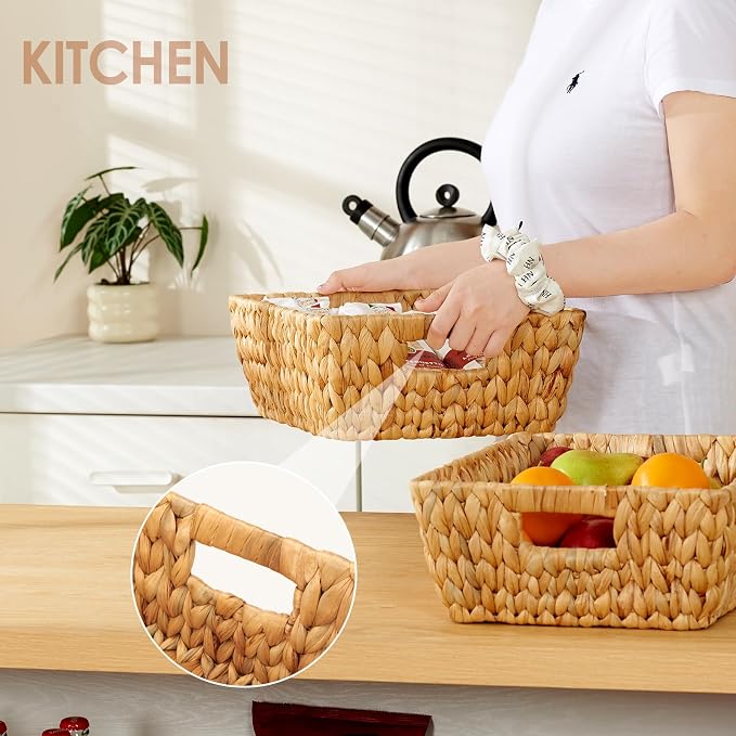 Water Hyacinth Wicker Baskets 2 Pack, Large Storage Basket - Image 4