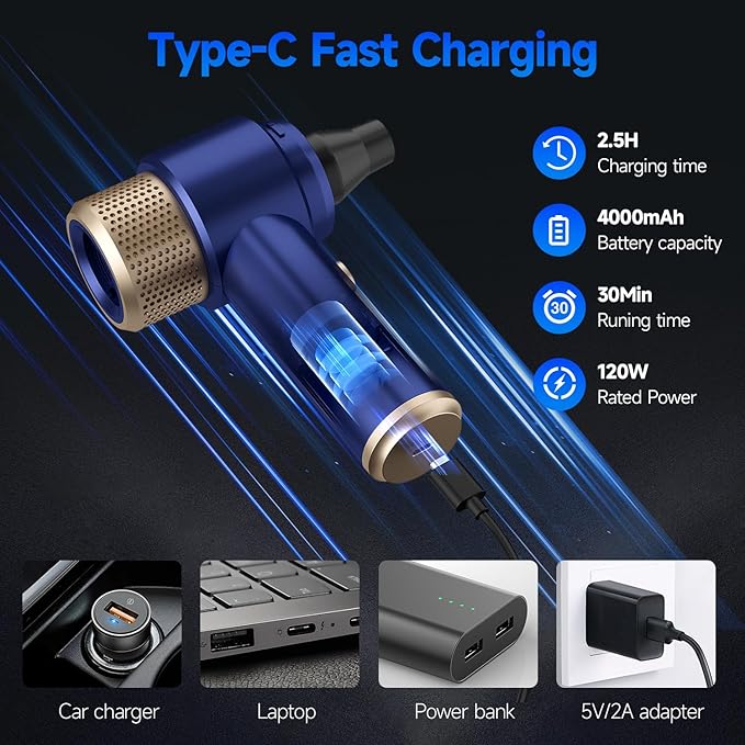 Car Vacuum Cleaner, 16000PA Mini Car Vacuum Cordless Powerful, 7 in 1 Portable - Image 5